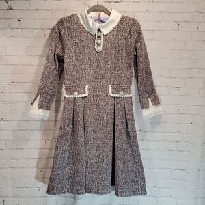 Women's vintage style tweed peter pan collar midi dress